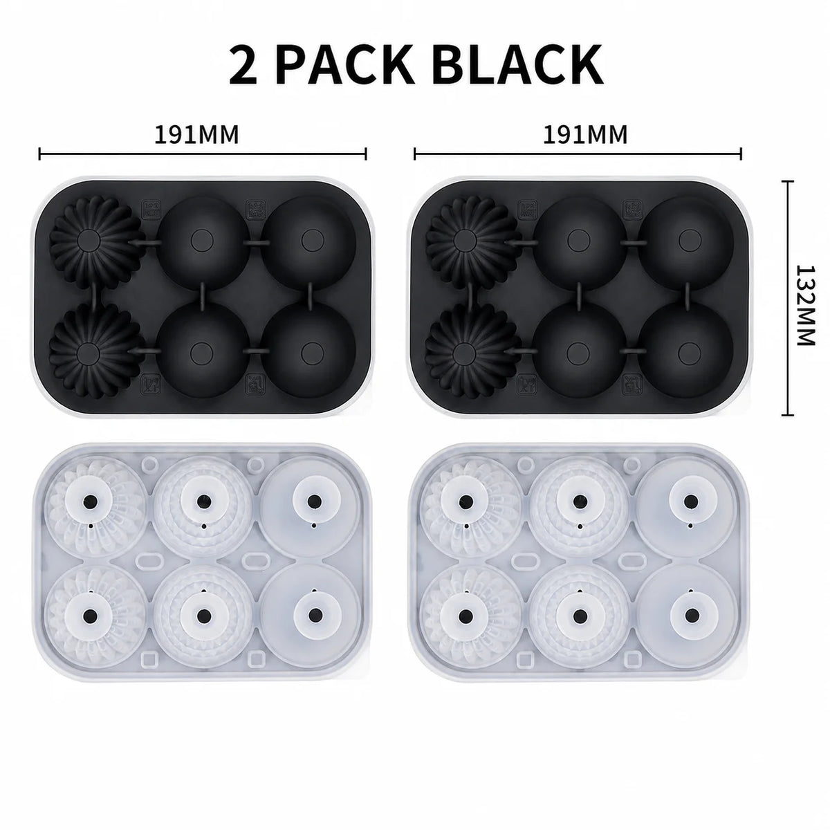 Large Whiskey Ice Ball Mold – 6 Cavity Sphere & Diamond Silicone Silicone Ice Ball Mold Axl 2 Pack Black