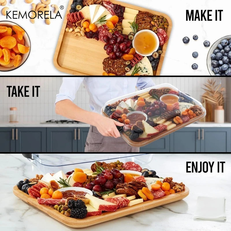 Bamboo Cutting Board with Clear Locking Lid & Black Handles Bamboo Serving Board Axl