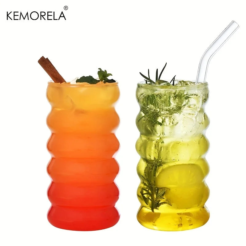 500ml Wave Ripple Drinking Glasses with Straws | Set of 1–4 Drinking Glass Set Axl
