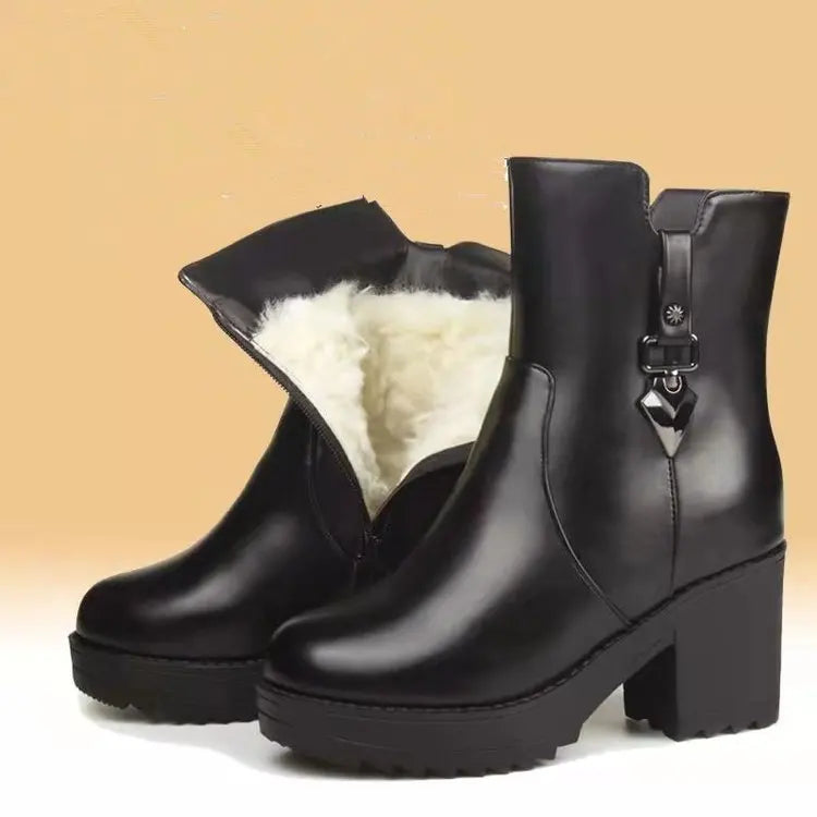 Women's Winter Ankle Boots – Plush Lined Square Heel Snow Boot Winter Ankle Boots Axl Black 39
