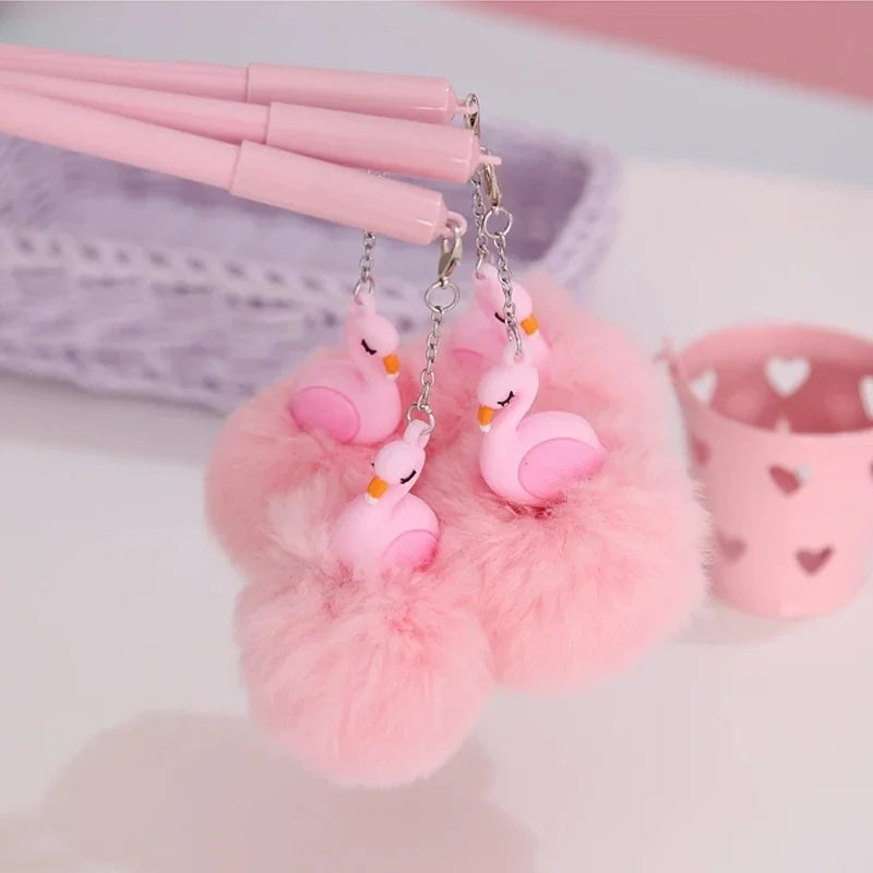 Pink Flamingo Plush Gel Pen – Kawaii School Writing Pen for Girls Novelty Gel Pen Axl pink