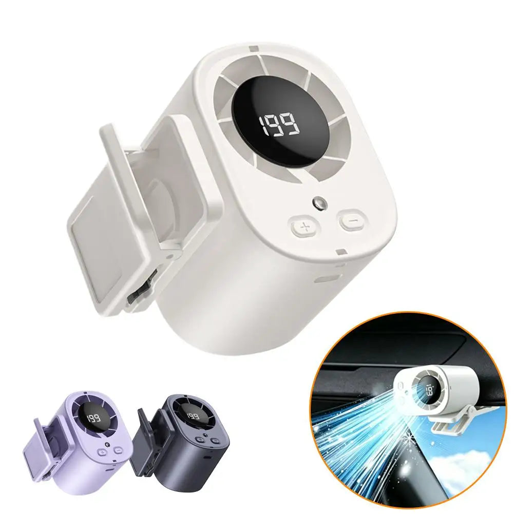 Clip-On Car Fan LED Display | USB-C Rechargeable Cooling Fan Clip-On Portable Fan Axl