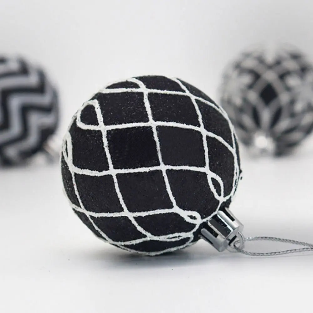 6-Pack Hand-Painted Black & White Christmas Ball Ornaments Christmas Ornaments Axl