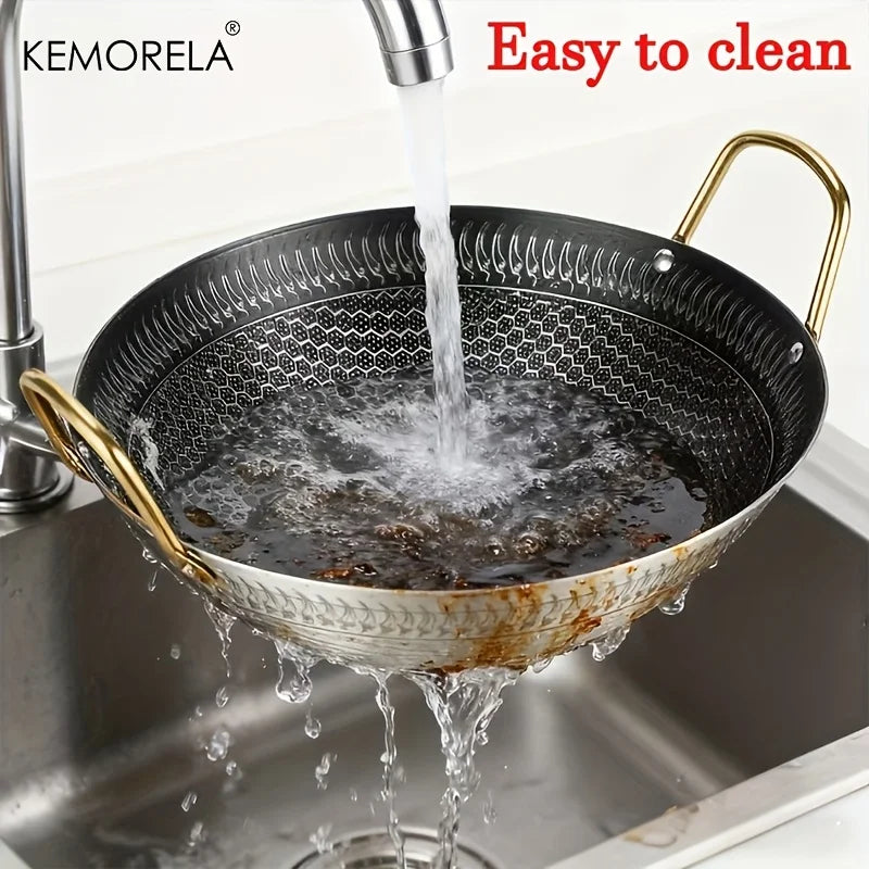 KEMORELA Honeycomb Non-Stick Stainless Steel Wok 24–30cm Non-Stick Wok Axl