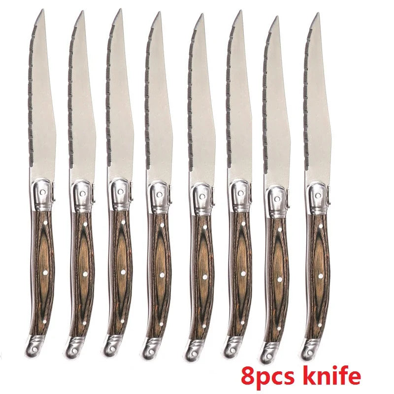 Laguiole Steak Fork Set 4–10 Pcs | Grey Pakkawood Handle Steak Fork Set Axl 8pcs knives