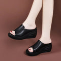 YBQJOO Women's Open Toe Wedge Platform Slippers | Outdoor Wedge Platform Slippers Axl Black 37