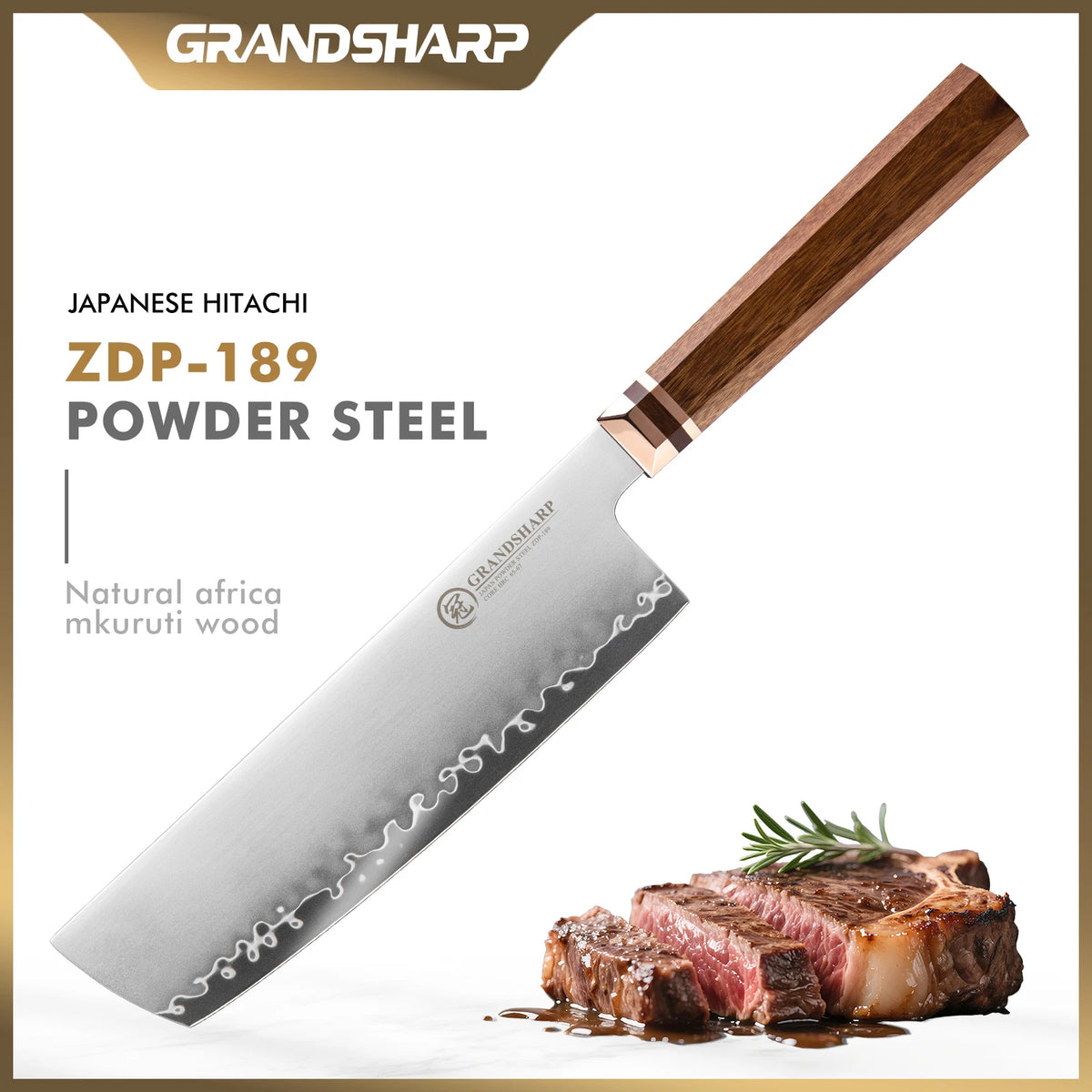 Grandsharp 7.5" Nakiri Knife ZDP-189 Steel | Mkuruti Wood Handle Nakiri Chef Knife Axl