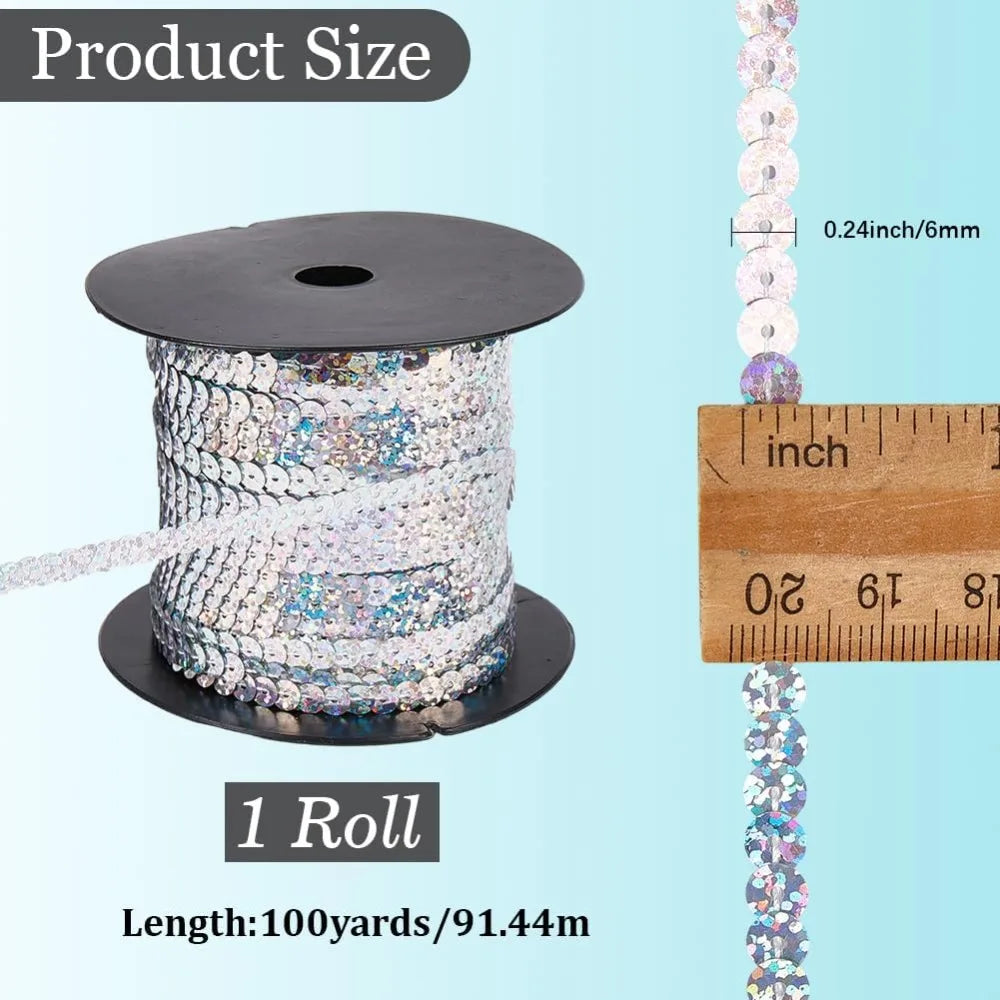 Light Grey Sequin Ribbon Trim 6mm – 100 Yards Sparkle Roll Sequin Ribbon Trim Axl
