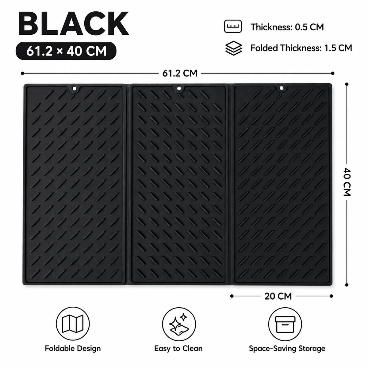 Large Foldable Silicone Dish Drying Mat – Non-Slip Kitchen Pad Kitchen Drying Mat Axl Black XL