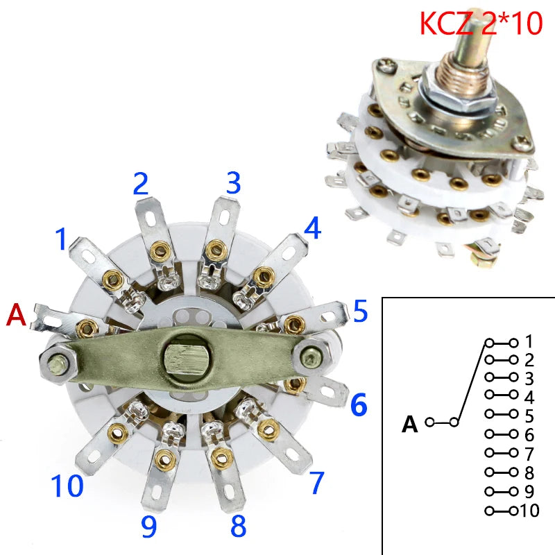 Rotary Switch Selector 2-Pole & 4-Pole Multi-Position with Cap Rotary Switch Axl KCZ 2x10