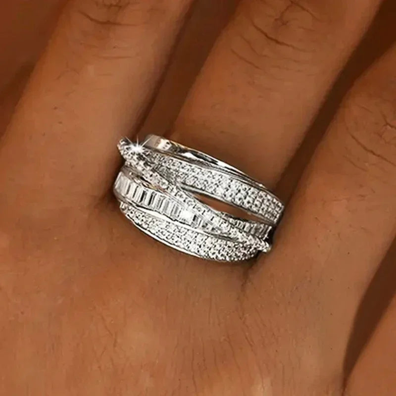 Huitan Women's Cross CZ Iced Out Wedding Band Ring | Pavé CZ Fashion Ring Axl