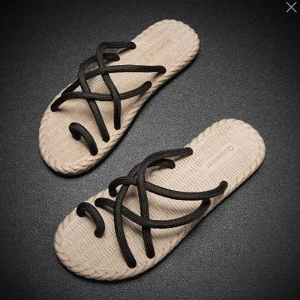 YBQJOO Braided Rope Beach Slides – Anti-Slip Flat Sandals Beach Slide Sandals Axl