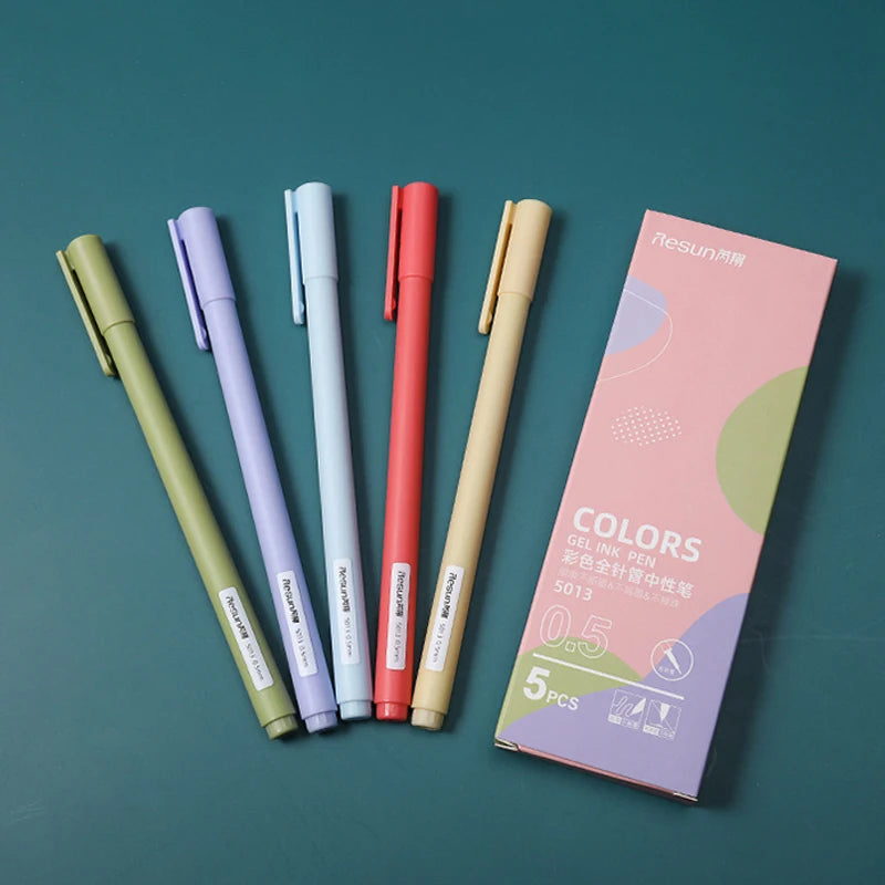 5-Pack Macaron Kawaii Gel Pens – 0.5mm Colorful Writing Set Gel Pen Set Axl