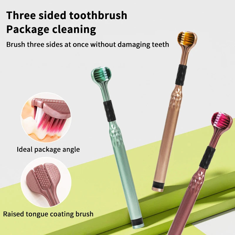 Triple Head U-Shape Toothbrush – Soft Bristles & Tongue Scraper Manual Toothbrush Axl
