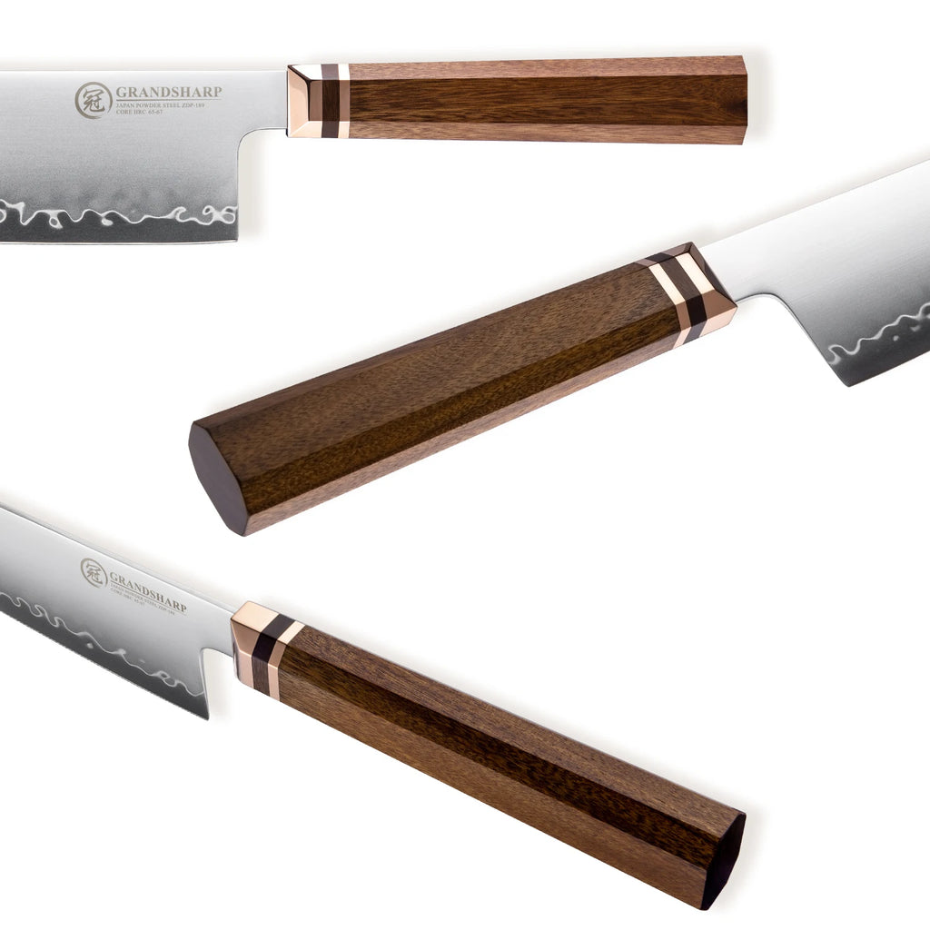 Grandsharp 7.5" Nakiri Knife ZDP-189 Steel | Mkuruti Wood Handle Nakiri Chef Knife Axl