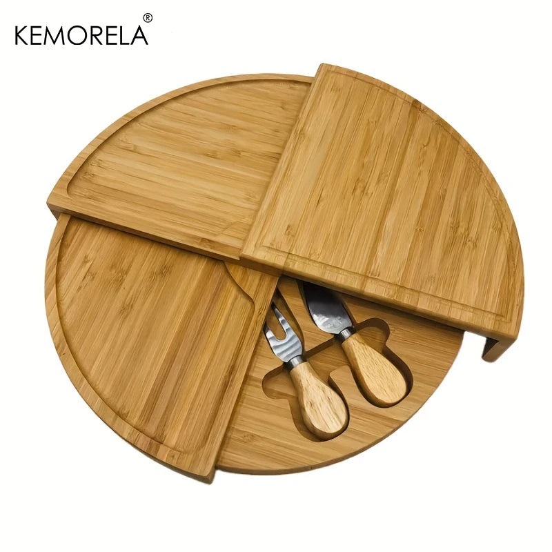 KEMORELA Wooden Cheese Board Set with Drawer & Cutlery Tools Cheese Board Set Axl
