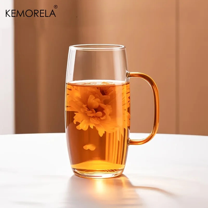 KEMORELA Heat-Resistant Glass Tea Cup with Handle | Microwave Safe Glass Tea Cup Axl Orange 300ml