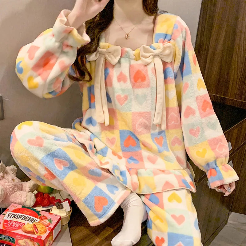 Women's Coral Fleece Pajama Set – Warm Princess Loungewear Women's Pajama Set Axl 9929-3 L