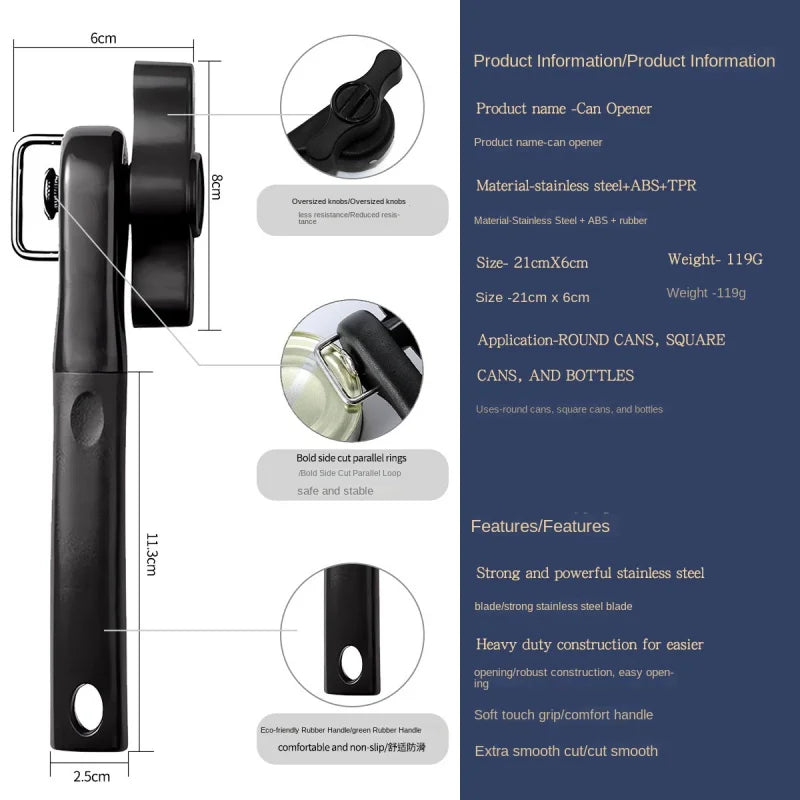 Stainless Steel Manual Safety Can Opener – Multifunctional Manual Can Opener Axl