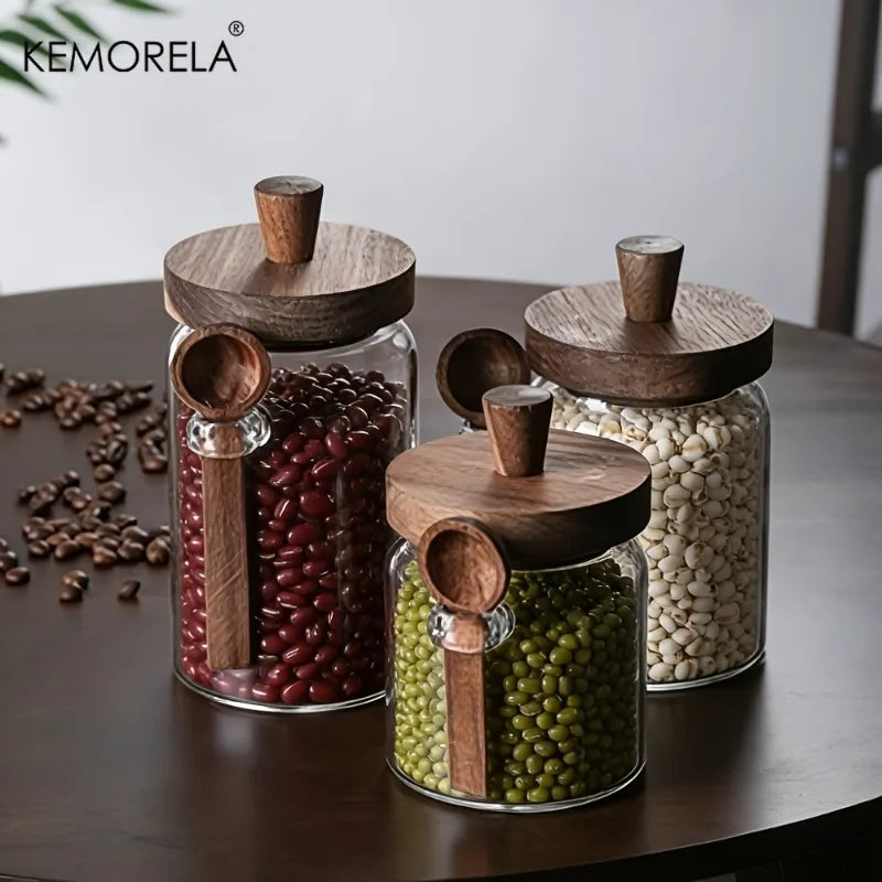 Glass Sealed Storage Jar with Spoon | Coffee, Spice & Grain Glass Storage Jar Axl