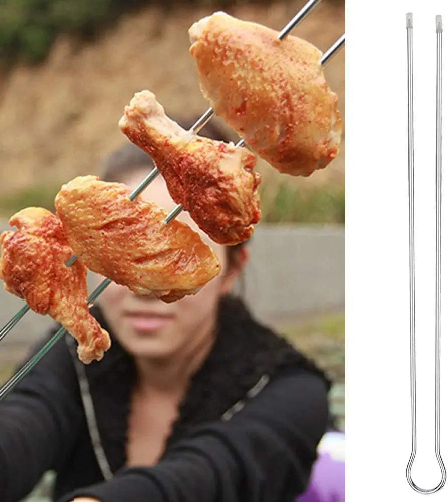 Double-Pronged Stainless Steel BBQ Skewers – 12" U-Shape Set BBQ Grill Skewers Axl