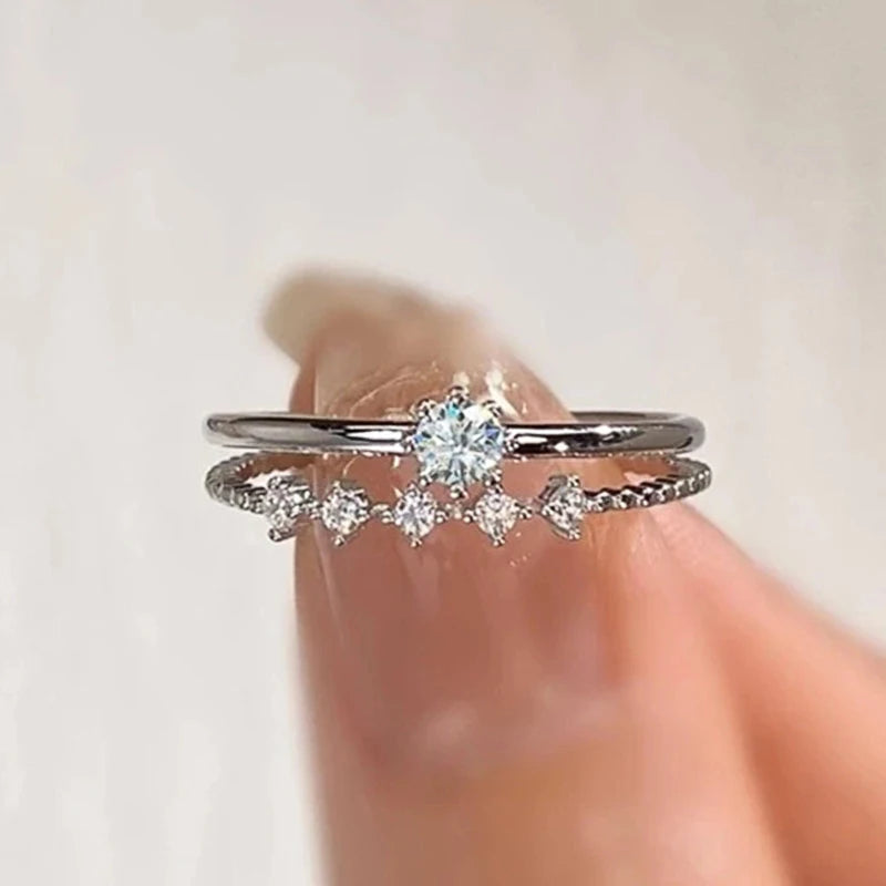 Huitan 2-Piece Stackable Silver CZ Thin Rings Set for Women Stackable Ring Set Axl
