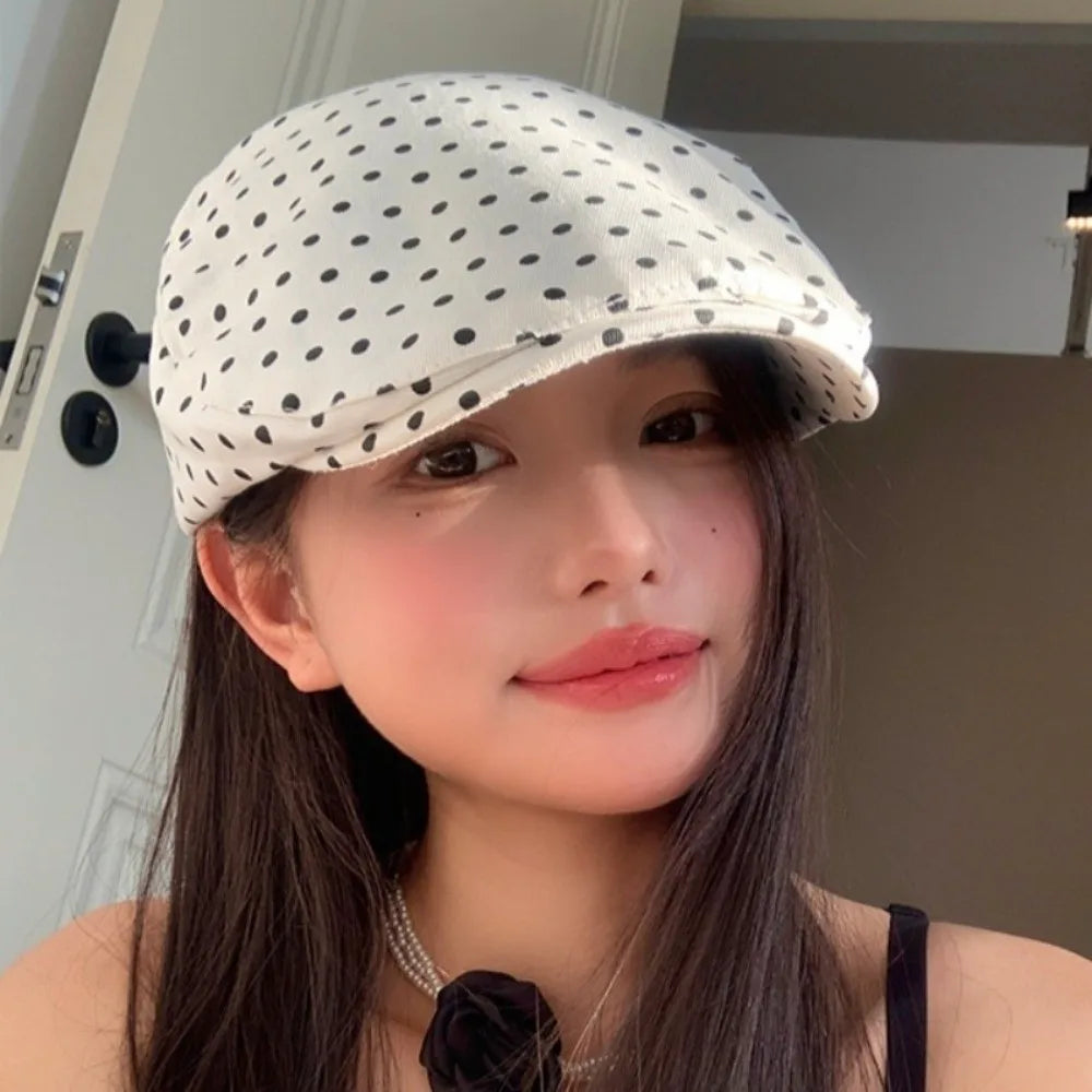 Y2K Polka Dot Beret Hat – Adjustable Vintage Peaked Cap Beret Hat Axl