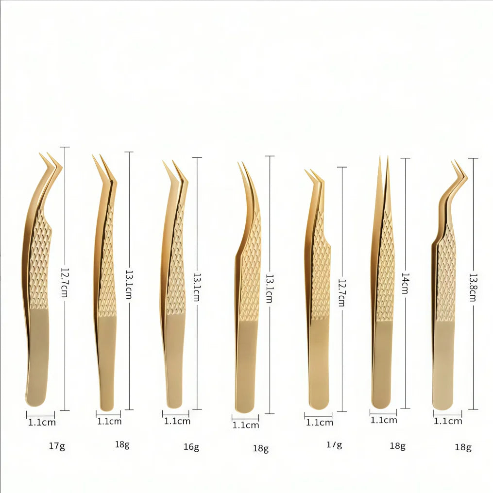 Golden Net Pattern Eyelash Extension Tweezers | Precision Lash Clip Eyelash Tweezers Axl 8Pcs