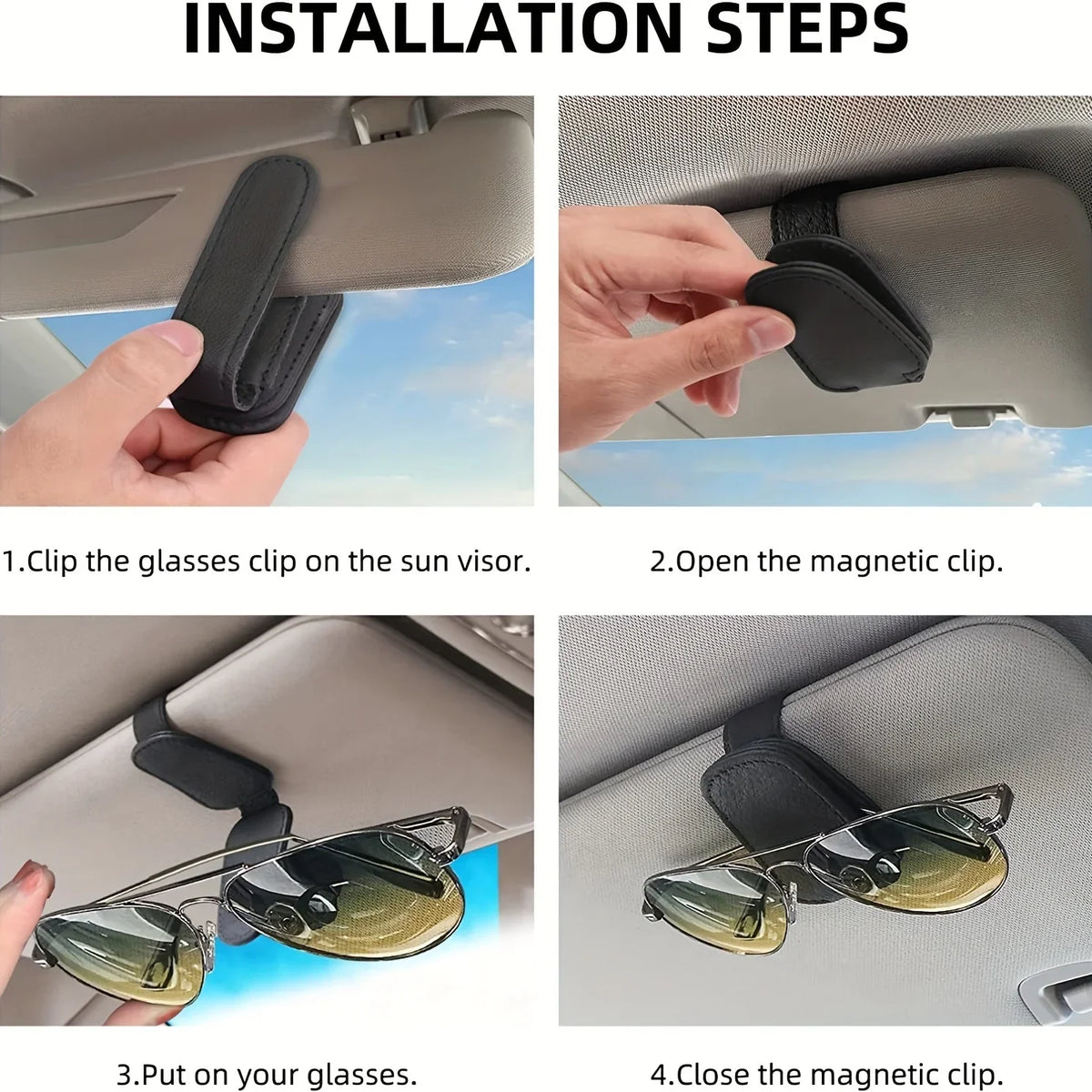 4-Pack Magnetic Leather Sunglasses Clip Holder for Car Visor Car Visor Organizer Axl