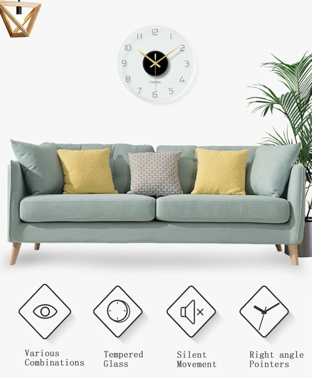 Nordic Glass Wall Clock – Silent Quartz 30cm Transparent Modern Wall Clock Axl