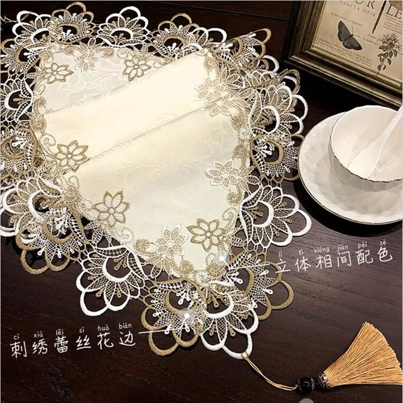White Lace Embroidered Table Runner – Dust-Proof Fabric Cover Lace Table Runner Axl