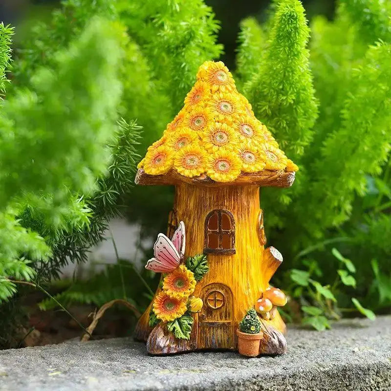 Resin Tree House Solar Garden Light | Outdoor Lawn Ornament Solar Garden Light Axl