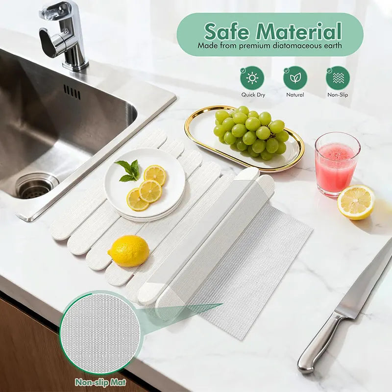 Roll-Up Diatomite Dish Drying Mat – Quick Dry & Non-Slip Dish Drying Mat Axl