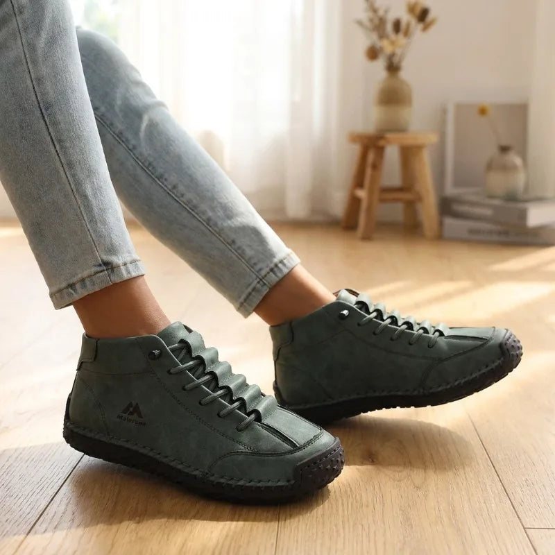 ZULIWAGN Women's Retro Leather Flat Sneakers | British Style Retro Leather Sneakers Axl