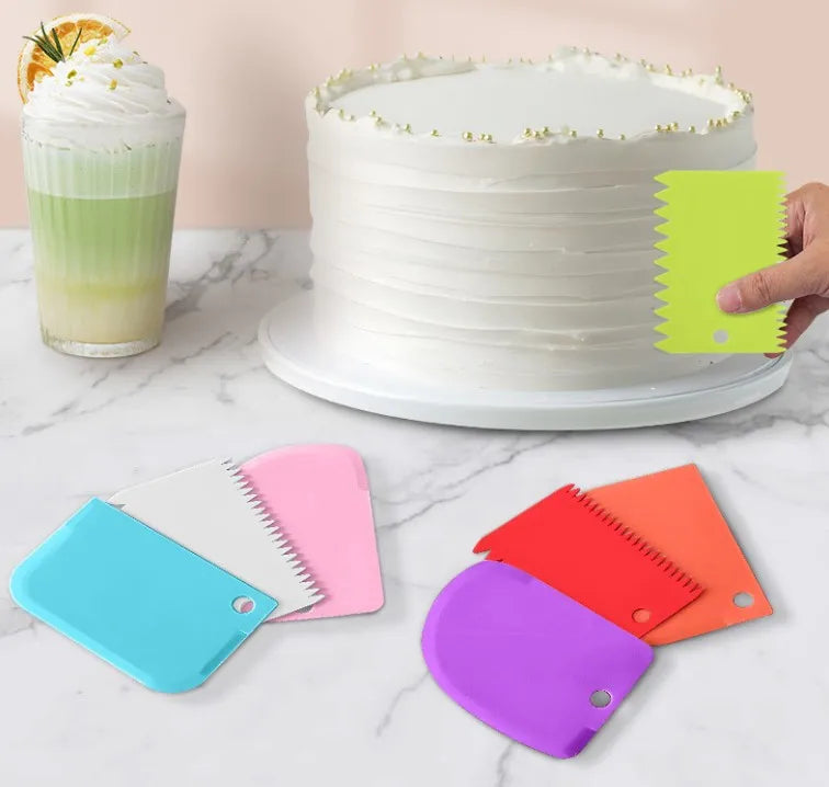 3-Piece Plastic Dough & Cream Scraper Baking Set | Cake Tools Baking Scraper Set Axl