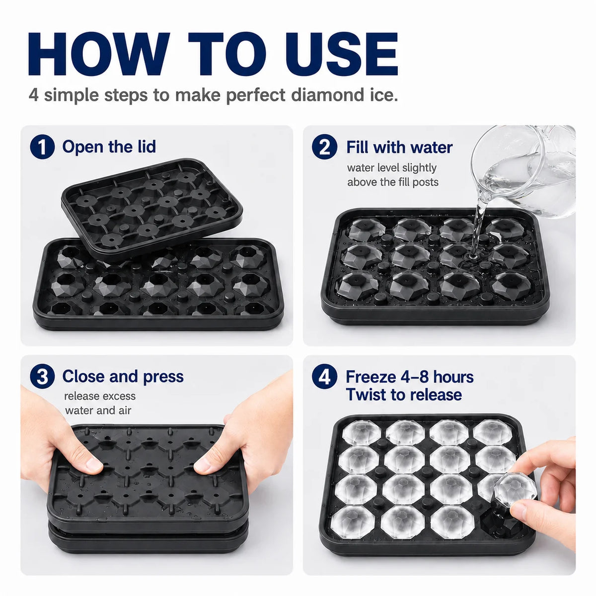 Diamond Ice Cube Tray 16-Cavity Silicone Mold for Cocktails Silicone Ice Tray Axl