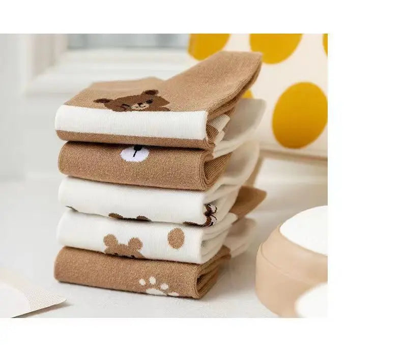5-Pack Cartoon Bear Ankle Socks – Cute Breathable Women's Socks Ankle Socks Set Axl
