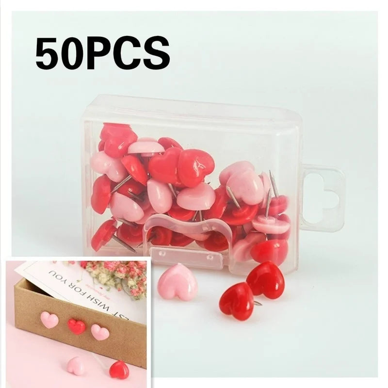 Heart Shape Push Pins 50 Pack – Colored Cork Board Thumb Tacks Decorative Push Pins Axl