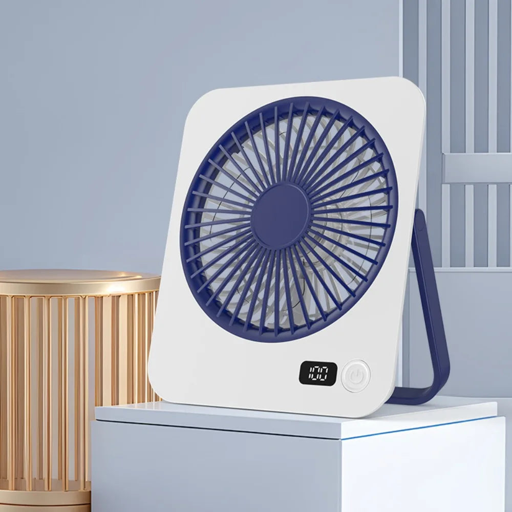USB Rechargeable Foldable Desk Fan – 5-Speed LED Silent Fan Portable Desk Fan Axl Blue