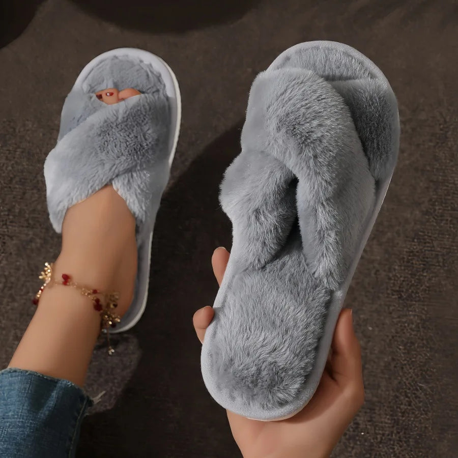 Women's Fluffy Open-Toe Fur Slides – Cozy Indoor Slippers Fur Slide Slippers Axl