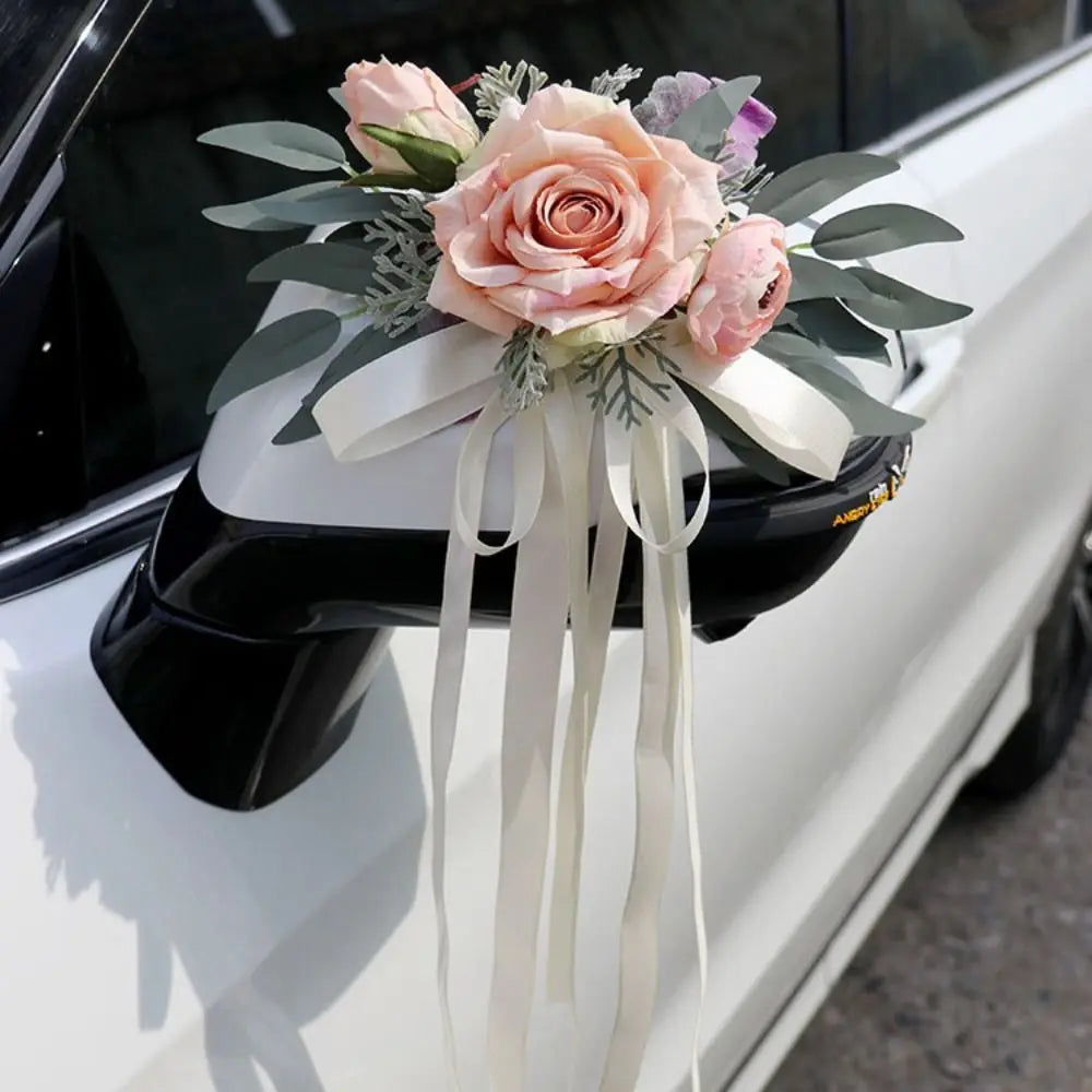 Wedding Car Floral Bow Decoration – Bridal Door & Mirror Decor Wedding Car Decoration Axl