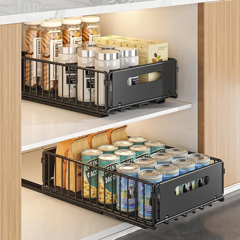 Foldable Under Sink Organizer with Pull-Out Basket | No-Drill Cabinet Storage Organizer Axl
