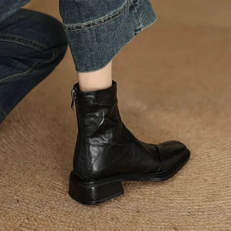Women's Square Toe Chelsea Slip-On Boots | Spring Autumn Chelsea Ankle Boots Axl