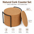 16-Pack Natural Cork Coasters with Holder – Heat Resistant Cork Coaster Set Axl 16- PACK 10cm