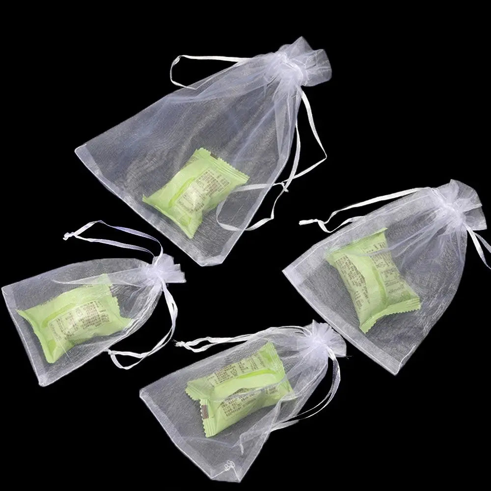 White Organza Drawstring Gift Bags 25/50 Pack – Party Pouches Organza Gift Bags Axl