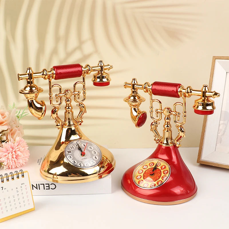 Retro Telephone Model Alarm Clock – Vintage Desktop Decor Decorative Alarm Clock Axl