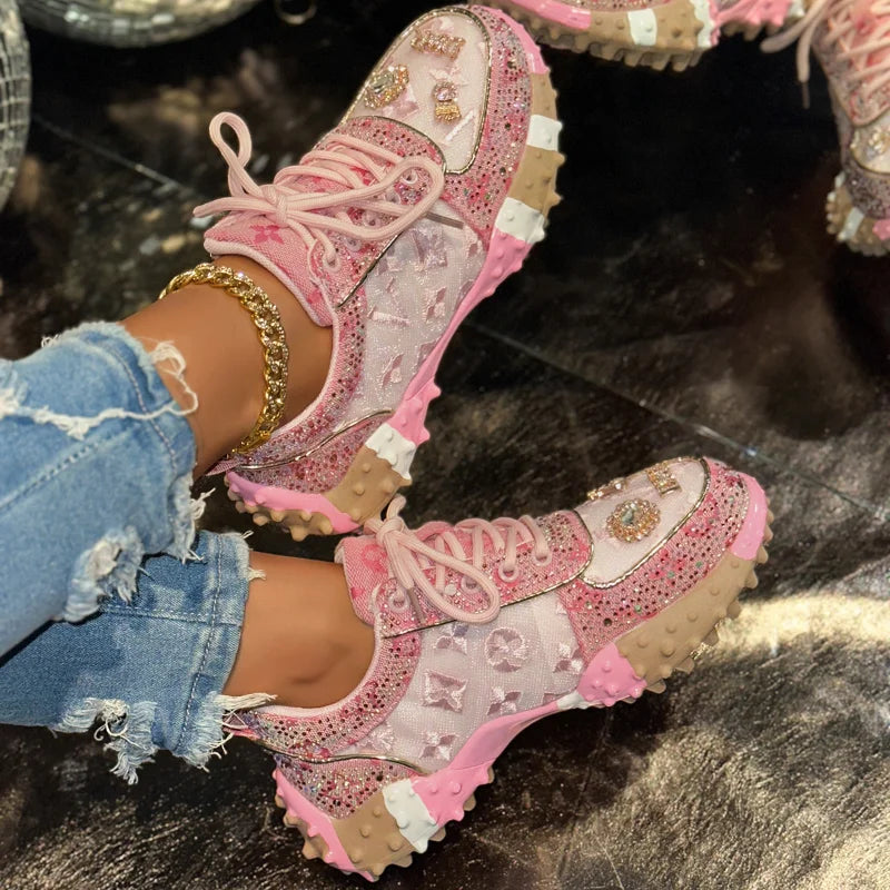 Women's Rhinestone Platform Sneakers – Luxury Casual Shoes Platform Sneakers Axl