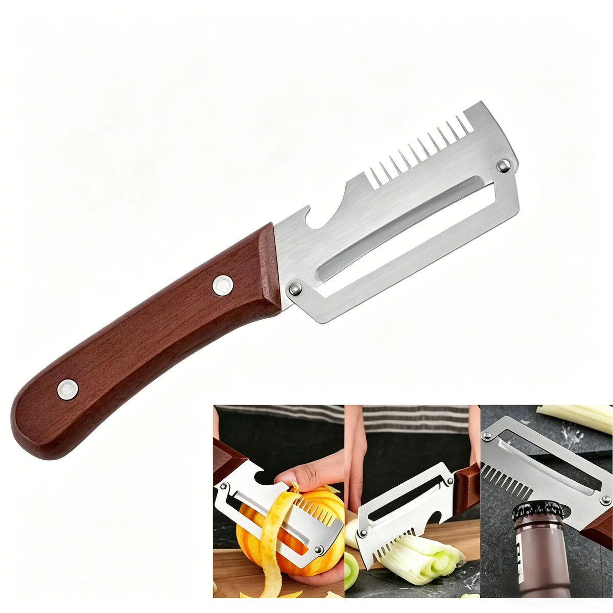 3-in-1 Stainless Steel Vegetable Peeler with Wooden Handle Vegetable Peeler Axl