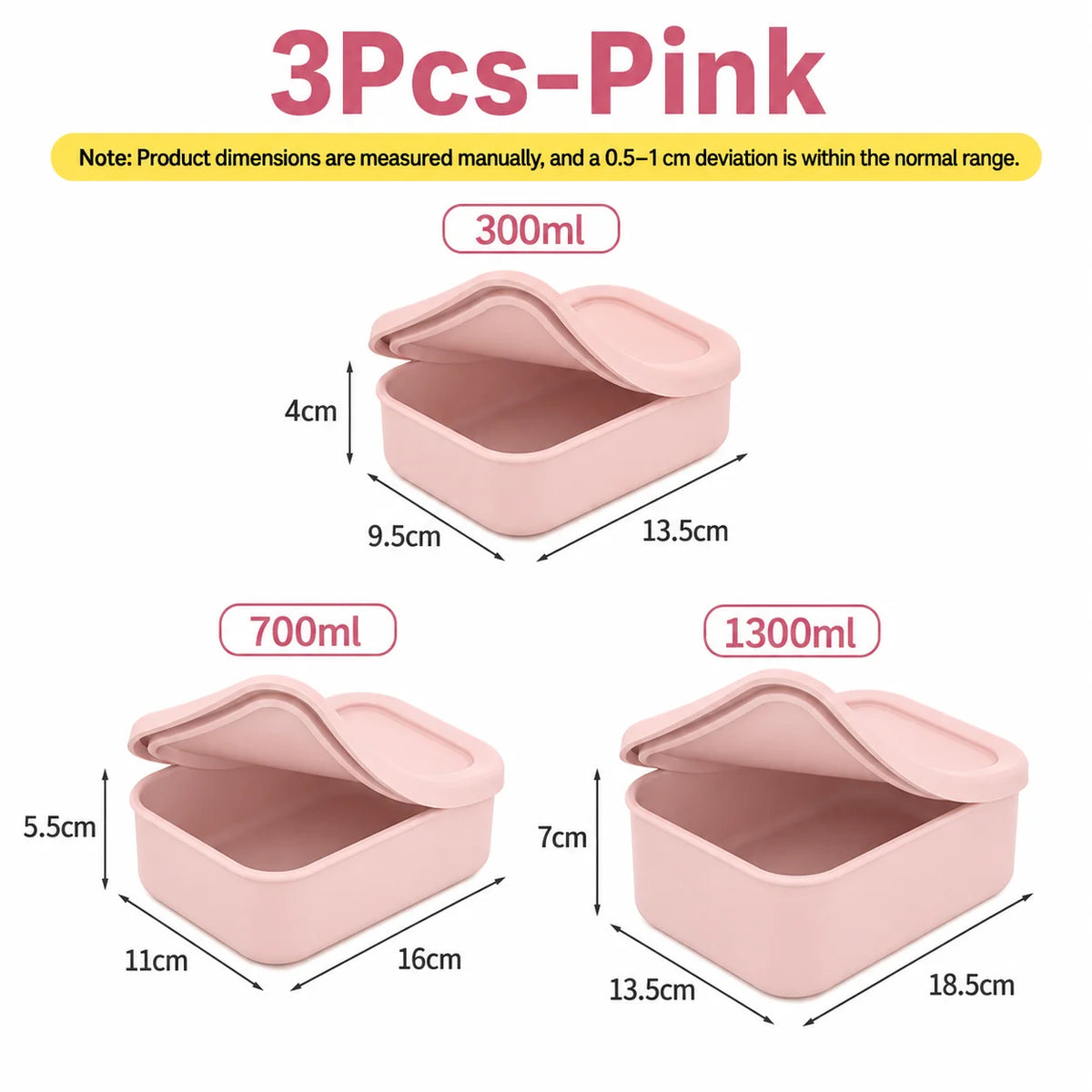 Uwhise 3-Piece Silicone Bento Lunch Box Set | Microwave Safe Silicone Lunch Box Axl 3Pcs-Pink