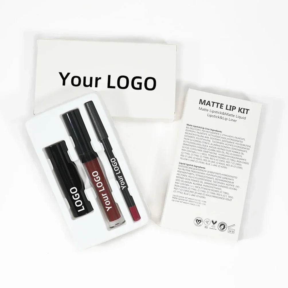 3-Piece Private Label Lip Kit – Liner, Matte Lipstick & Gloss Lip Makeup Set Axl